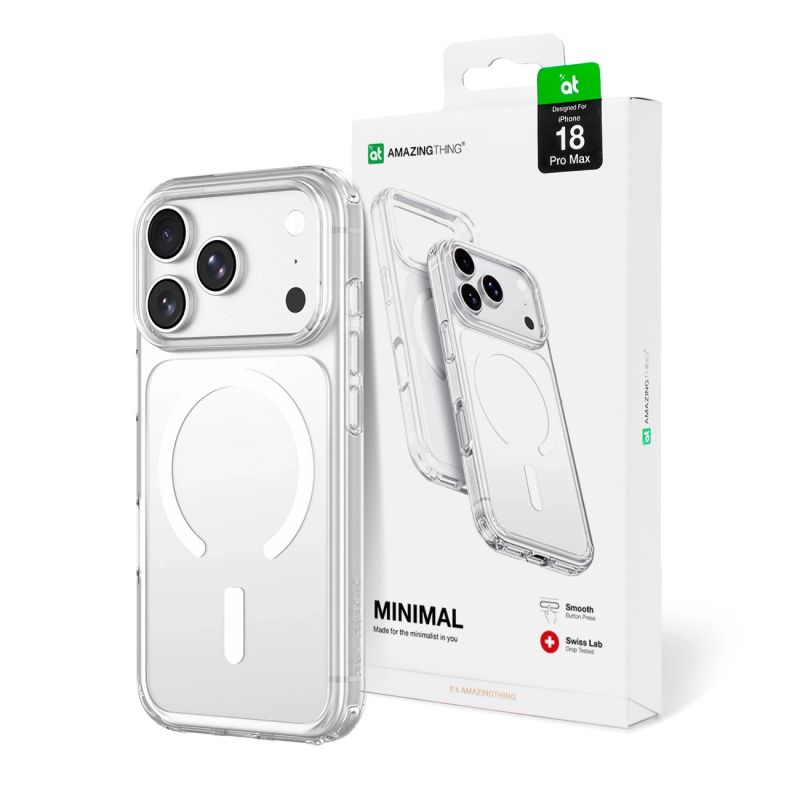 AmazingThing Minimal Mag Drop Proof Case 3 Lens for iPhone 18 Pro Max with Lanyard Mount and MagSafe Compatible - Clear