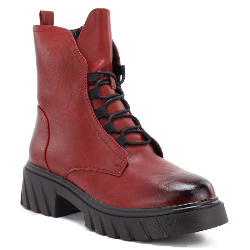 Women’s Red Block-Heel Platform Ankle Boots Jezzi MR2502-9