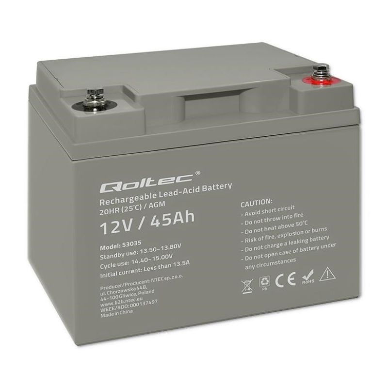 Qoltec AGM battery | 12V | 45Ah | max 540A