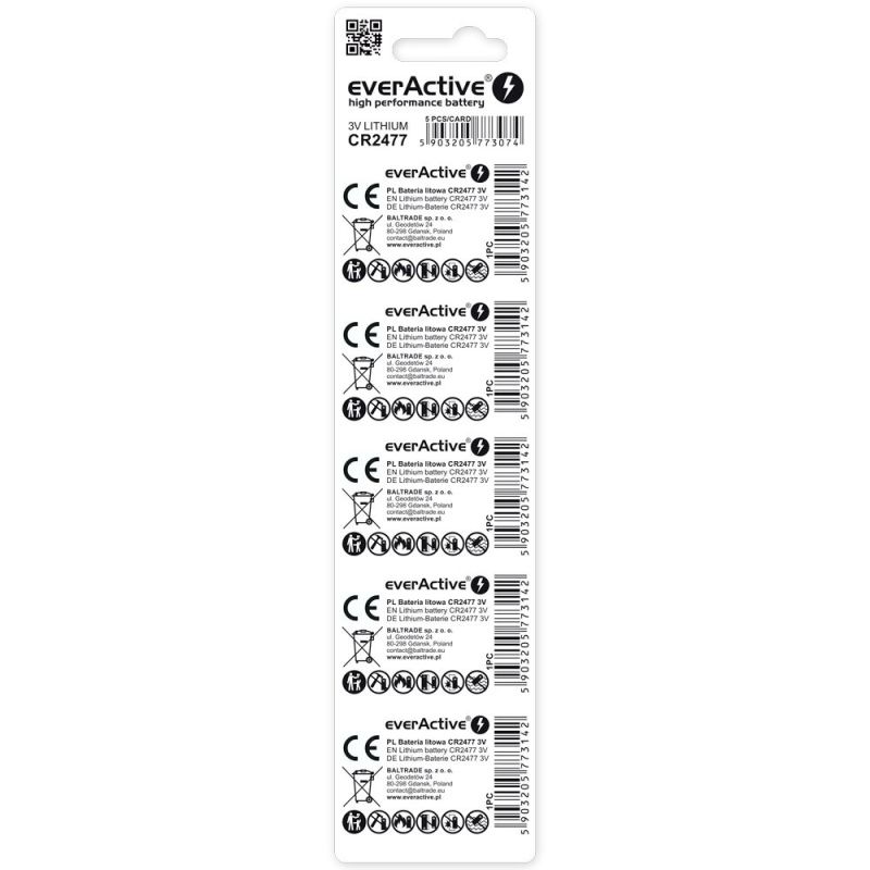 EVERACTIVE LITHIUM BATTERY CR2477 BLISTER 5 PCS CR24775BL