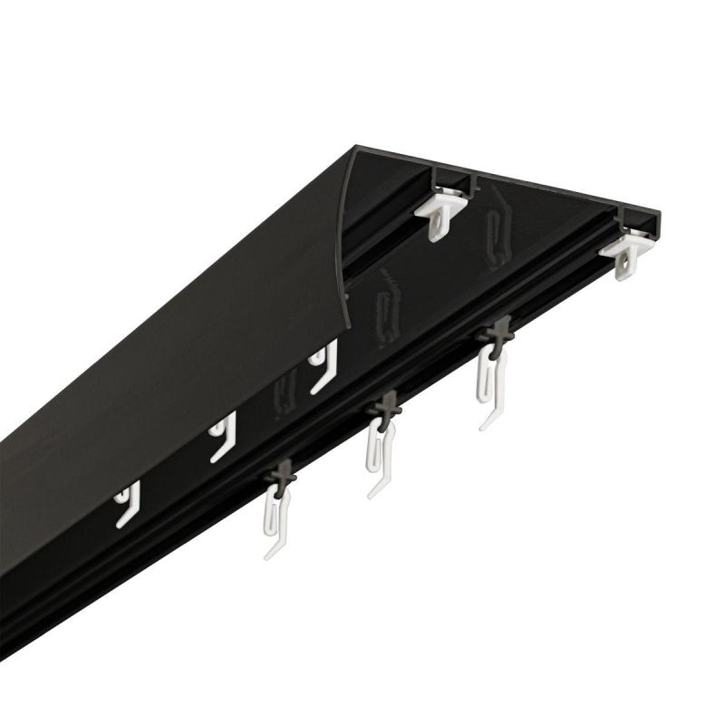 Double black aluminium ceiling track with pelmet, wide 102 mm spacing between tracks, gliders with hooks, 400 cm, KOWALSKI