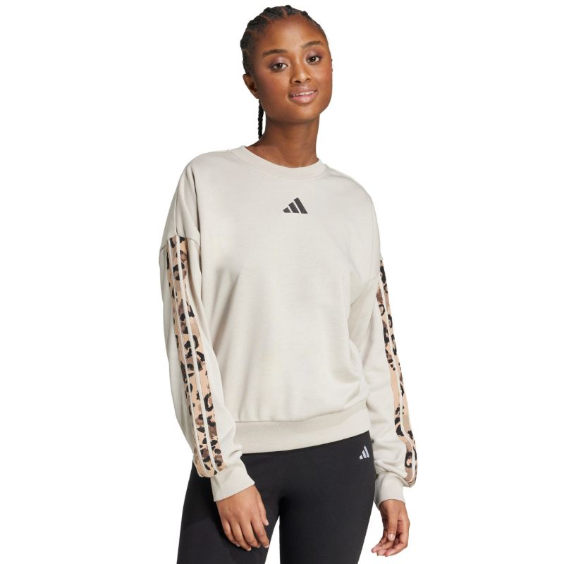 Women's adidas Animal Print 3-Stripes French Terry Sweatshirt Cream JM1836