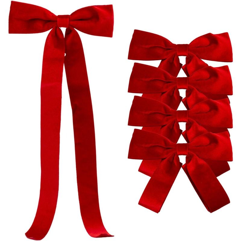 DECORATIVE RED BOWS 2x19x48CM 4 PCS MICA