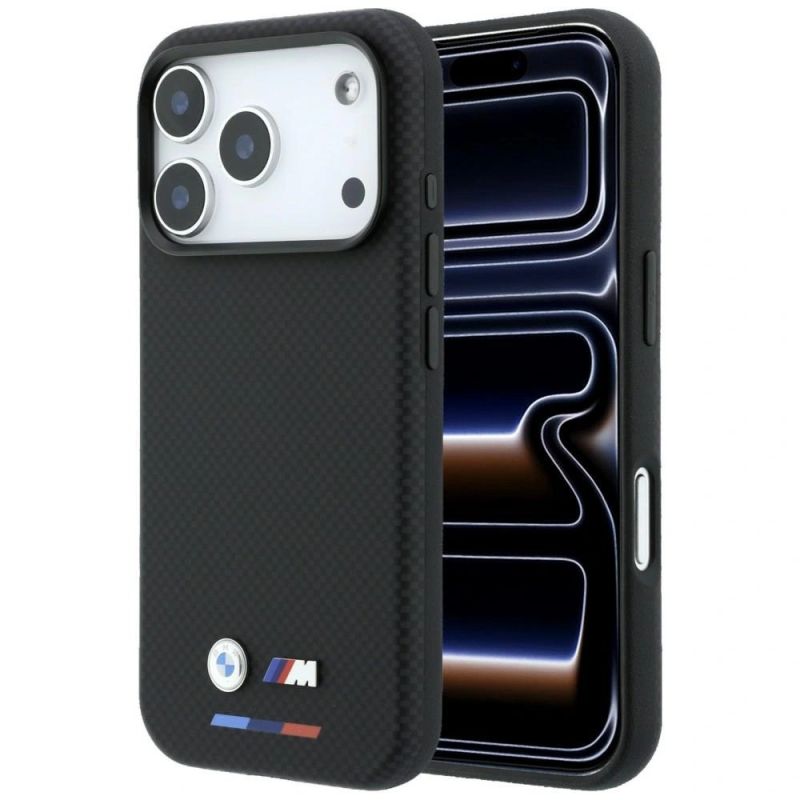 BMW M Quadrille Kevlar Tricolor & Metal Logo MagSafe Case for iPhone 17 Pro Max / 18 Pro Max - Black