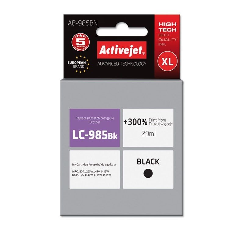 Activejet AB-985BN Ink (replacement for Brother LC985BK; Supreme; 29 ml; black)