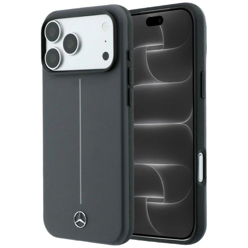 Mercedes Leather Semi Wrap with Iconic Line MagSafe Case for iPhone 18 Pro / 17 Pro - Dark Gray