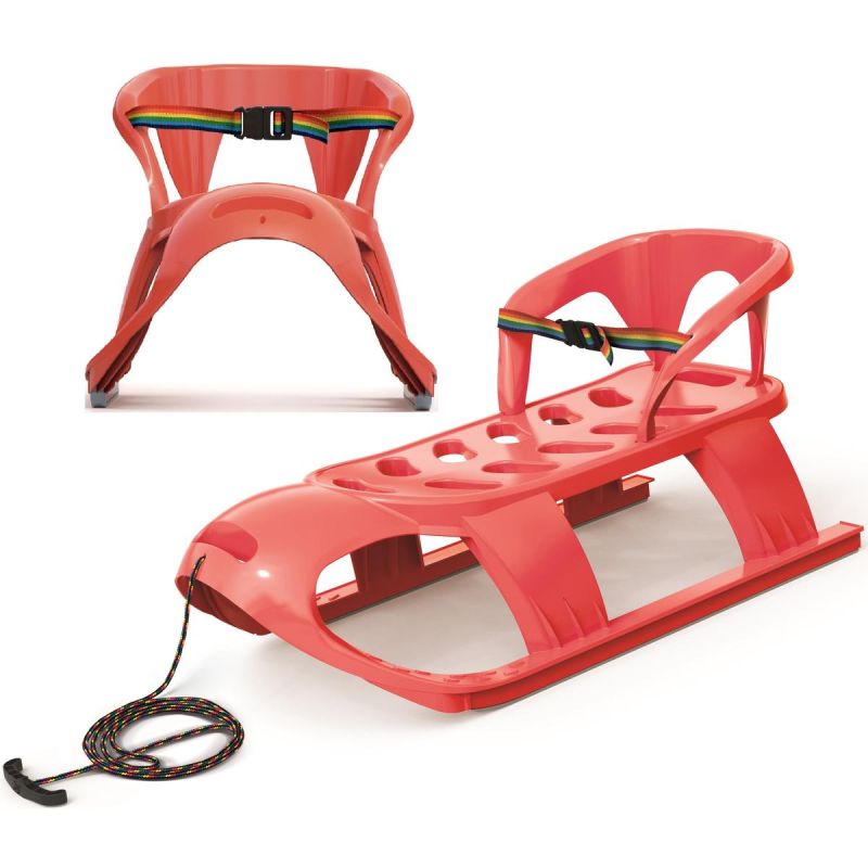 PLASTIC SLEDGE WITH BACKREST 88x45x42CM RED