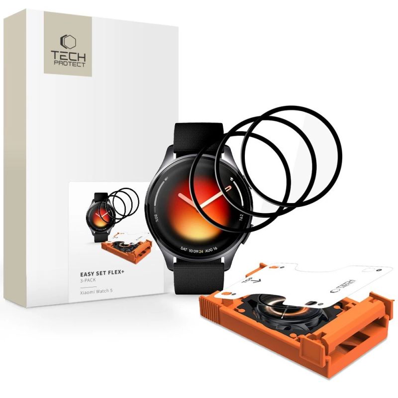 Tech-Protect Easy Set Flex+ 3-Pack Hybrid Glass for Xiaomi Watch 5 - Black