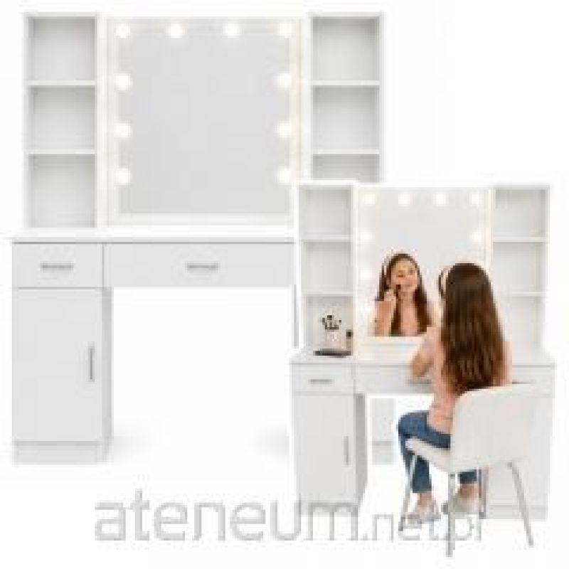Large Cosmetic Dressing Table with LED Mirror, Drawer Cabinets, White, 141x114x39 cm