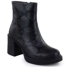 Goe Stivali leather ankle with snake print heel, Goe
