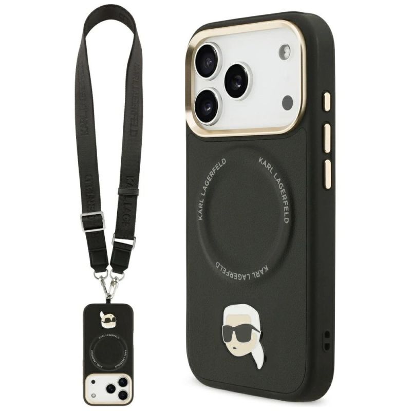 Karl Lagerfeld Big Strap Karl Metal Logo MagSafe Case for iPhone 17 Pro - Black