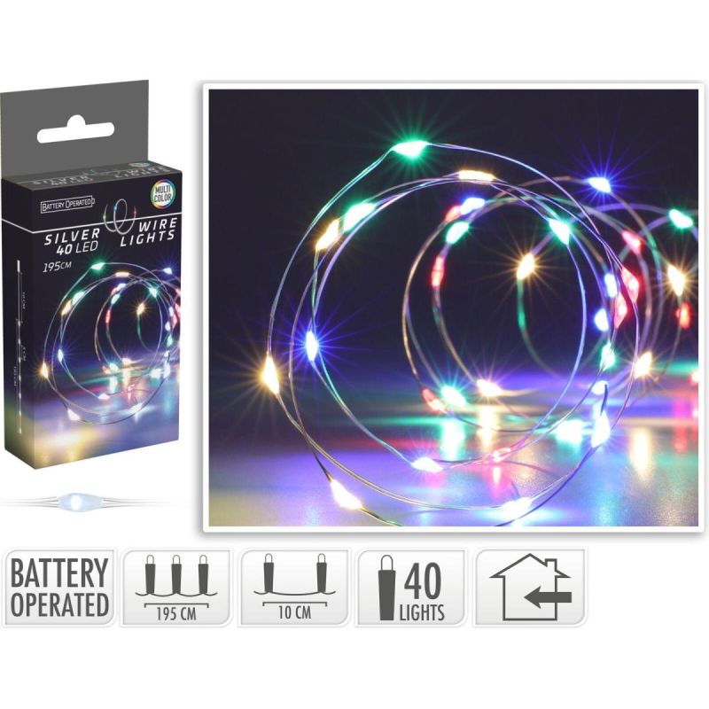 BATTERY-OPERATED WIRE LAMPS GARLAND 40 LED MULTICOLOR