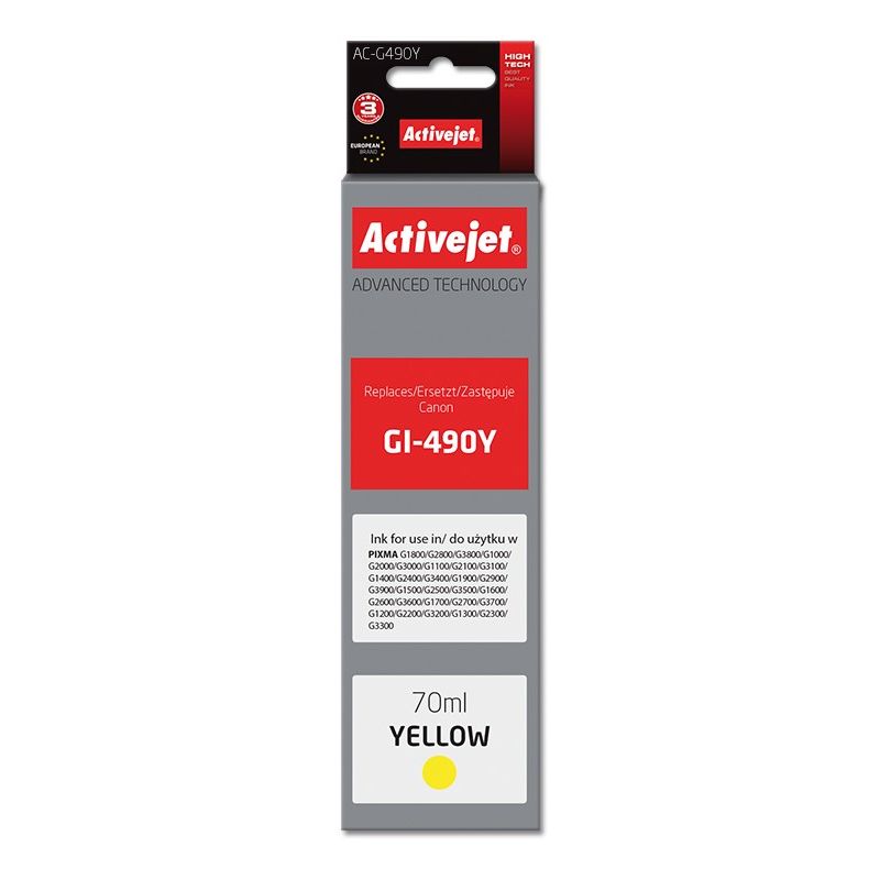 Activejet AC-G490Y Ink (Canon GI-490Y replacement; Supreme; 70 ml; 7000 pages, yellow)