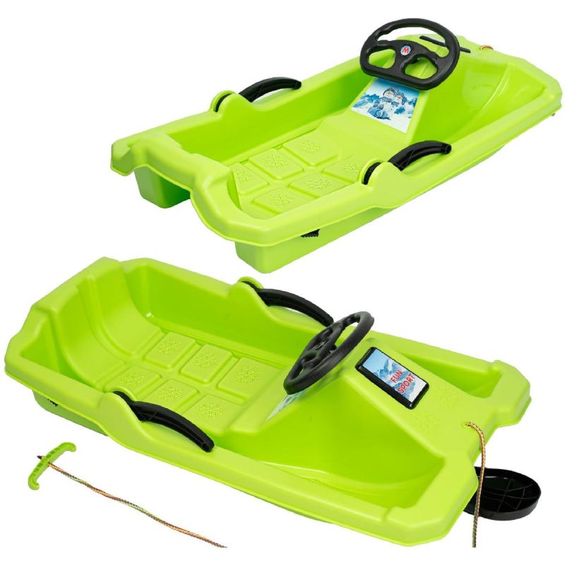 PLASTIC SLED WITH BRAKE AND HANDLEBAR ADAŚ 84x43x25CM GREEN