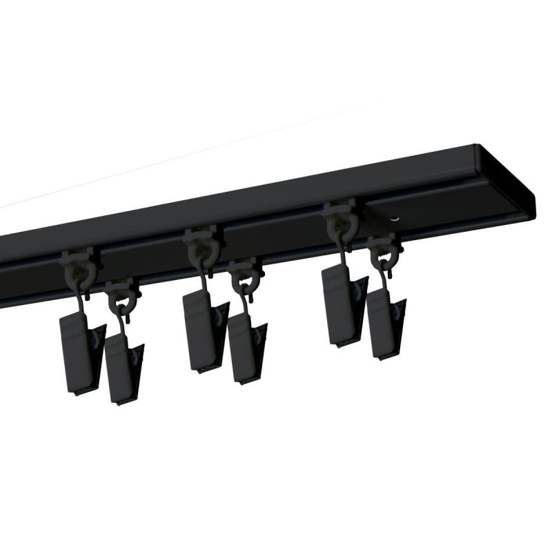 300 cm Double Black Aluminium Ceiling Track with Gliders and Curtain Hooks KOWALSKI