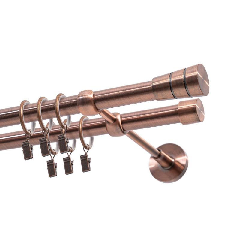 Double Curtain Rod Ø 19 mm, Copper, 200 cm, Cone, with Rings, KOWALSKI