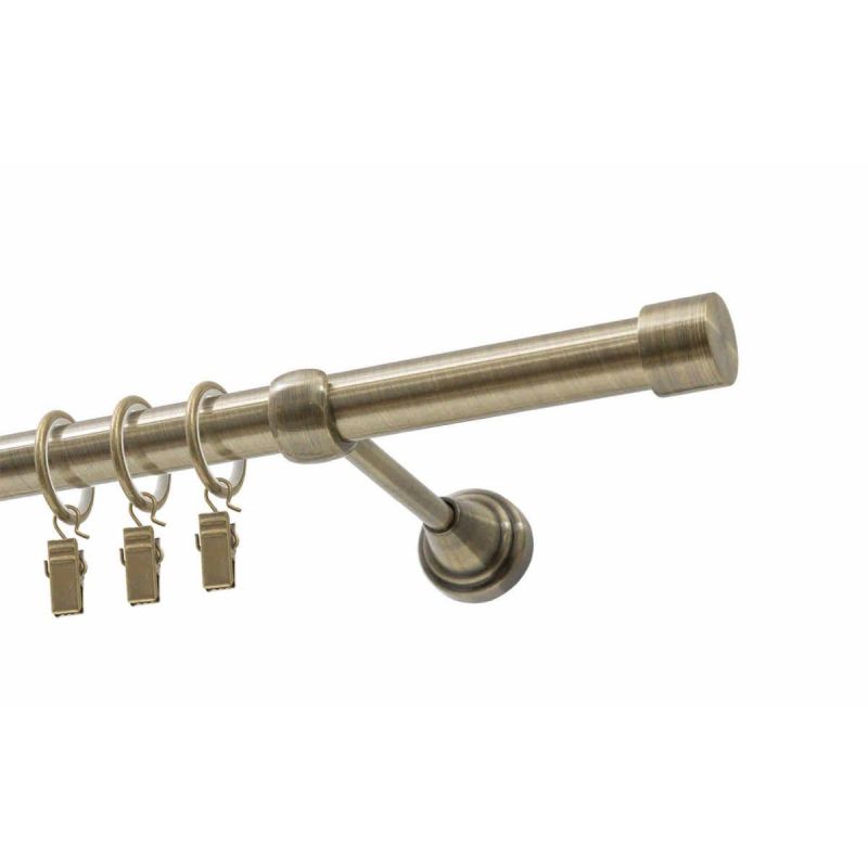 Single Curtain Rod Ø 19 mm Antique Brass 200 cm LUNA with Rings KOWALSKI