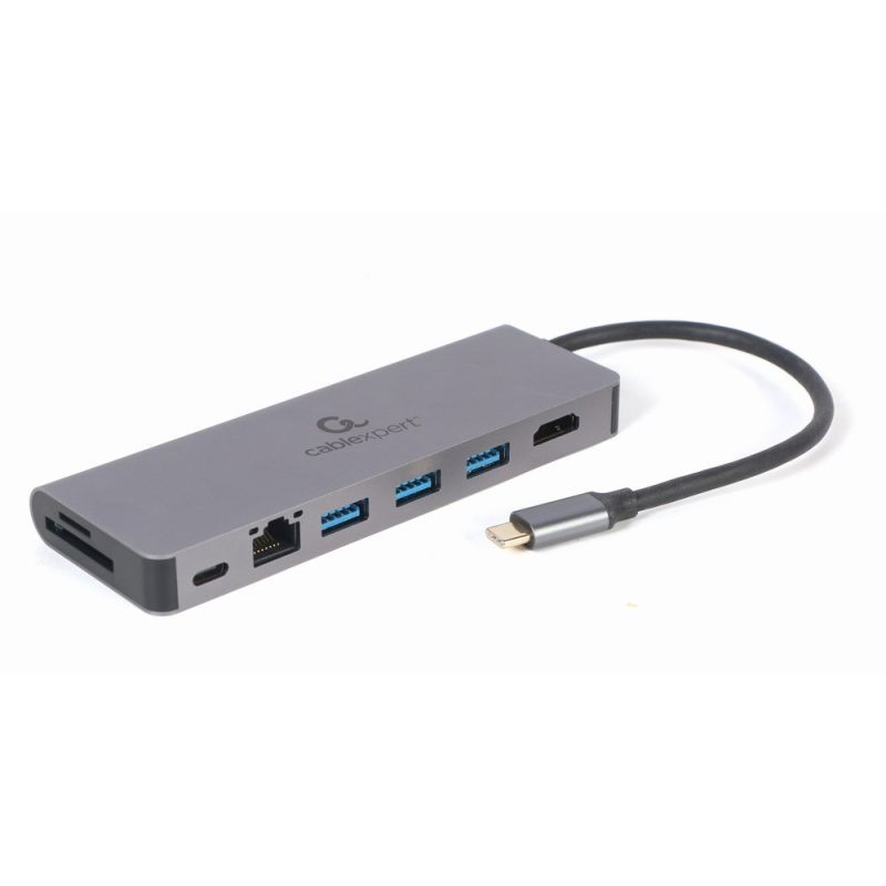 GEMBIRD MULTI ADAPTER USB TYPE-C 5IN1 HUB, HDMI, CARD READER, LAN, PD - 100W)