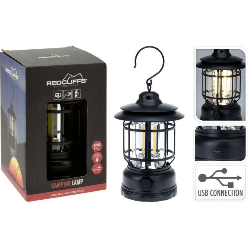 REDCLIFFS BLACK 18CM CAMPING LAMP USB CHARGING