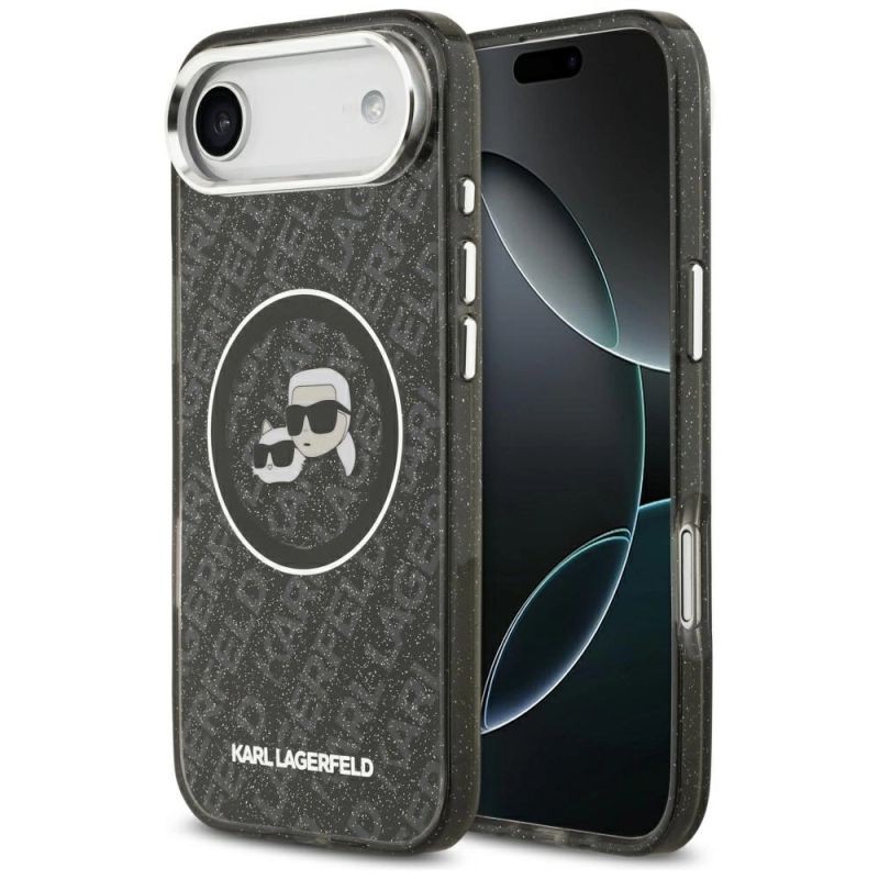 Karl Lagerfeld IML Glitter Karl & Choupette Heads Logo MagSafe Case for iPhone Air – Black