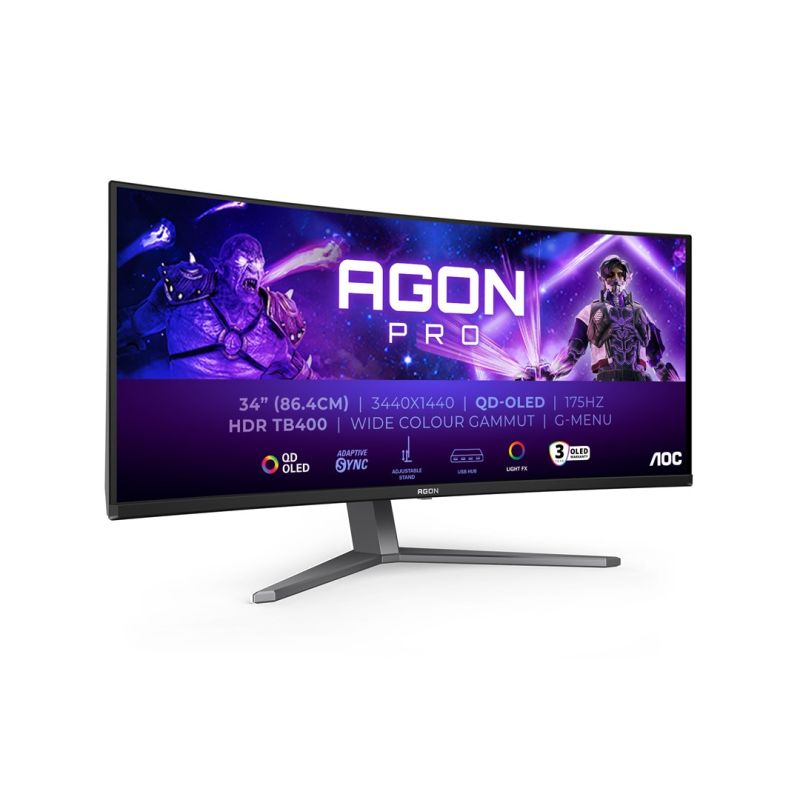 AOC AGON PRO AG346UCD Computer Monitor 86.4 cm (34") 3440 x 1440 px Wide Quad HD QD-OLED Black, Gray