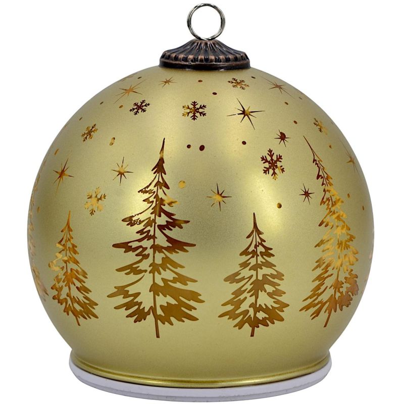 12 cm Decorative Glass LED Christmas Bauble, Sparkling and Rotating, Gold, MICA