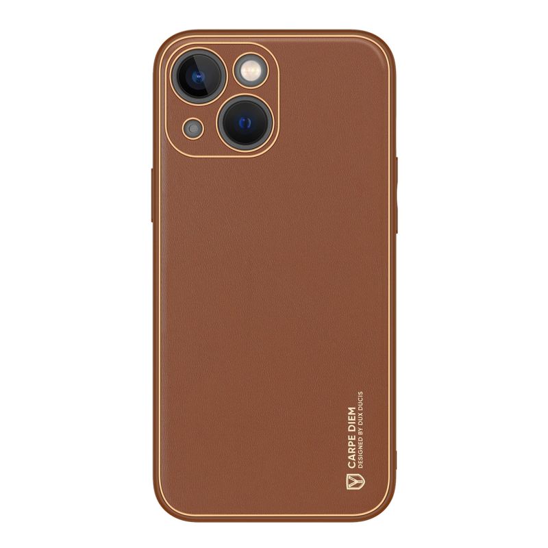 Dux Ducis Yolo iPhone 14 Plus case elegant brown faux leather cover