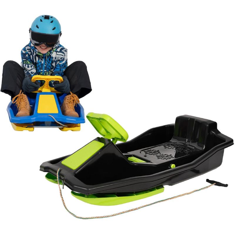 PLASTIC SLED WITH BRAKE AND STEERING WHEEL MIKOŁAJ 97x53x25CM BLACK