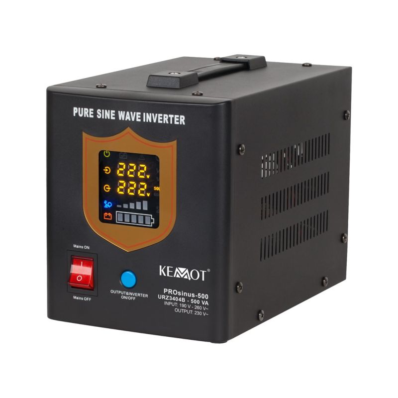 KEMOT PROsinus-500 emergency power supply, pure sine wave converter with charging function 12V 230V 500VA/300W - black