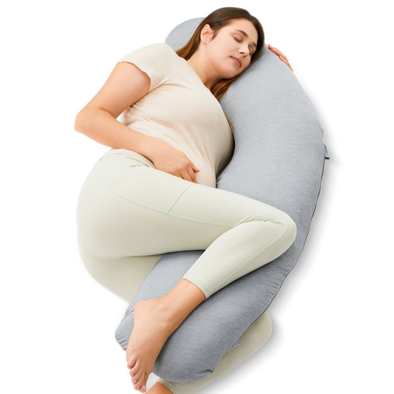 Momcozy PP001 Light Gray | J-Shaped Pregnancy Pillow | Jersey