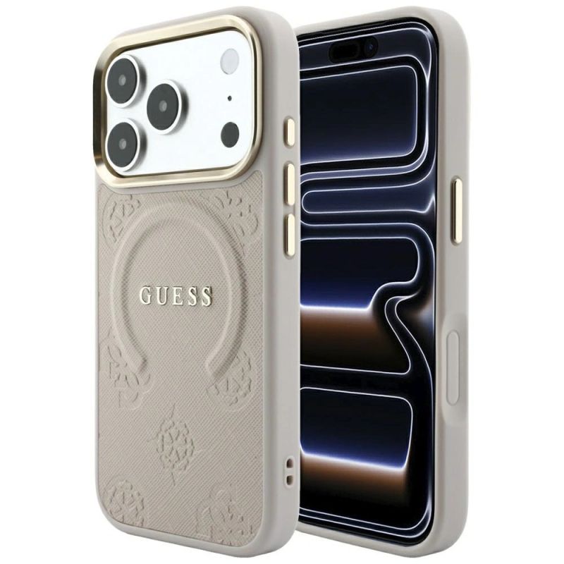Guess Saffiano Peony & Ring MagSafe Case for iPhone 17 Pro Max / 18 Pro Max - Pink