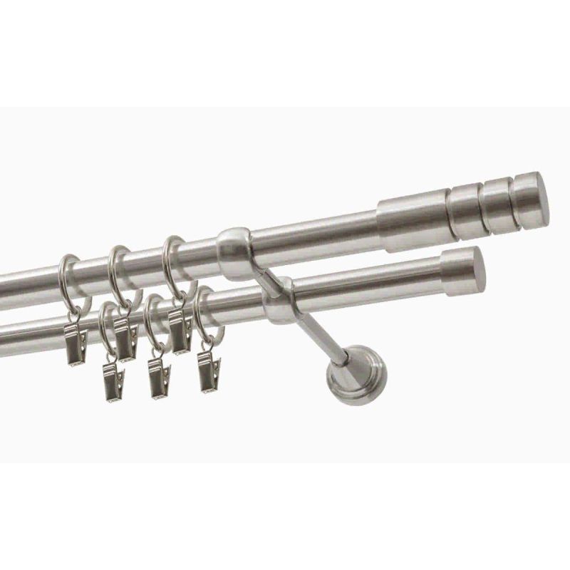 Double Curtain Rod Ø 19 mm, Stainless Steel Effect, 240 cm, TECHNO with Rings, KOWALSKI