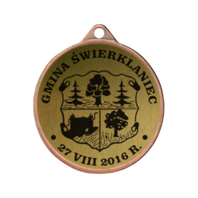 Metal medal with engraving on laminate