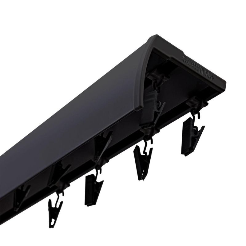 DOUBLE CEILING CURTAIN TRACK WITH COVER, GLIDERS WITH CURTAIN CLIPS, 200 CM, ALUMINIUM, BLACK, KOWALSKI