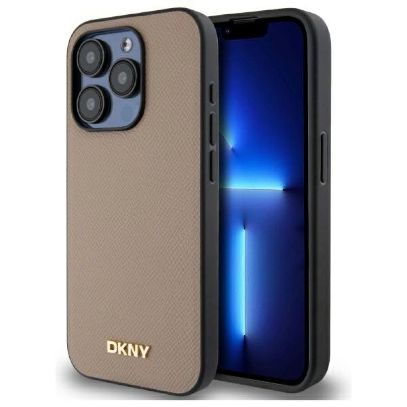 DKNY Grained Metal Logo MagSafe iPhone 15 Pro Max Case - Beige