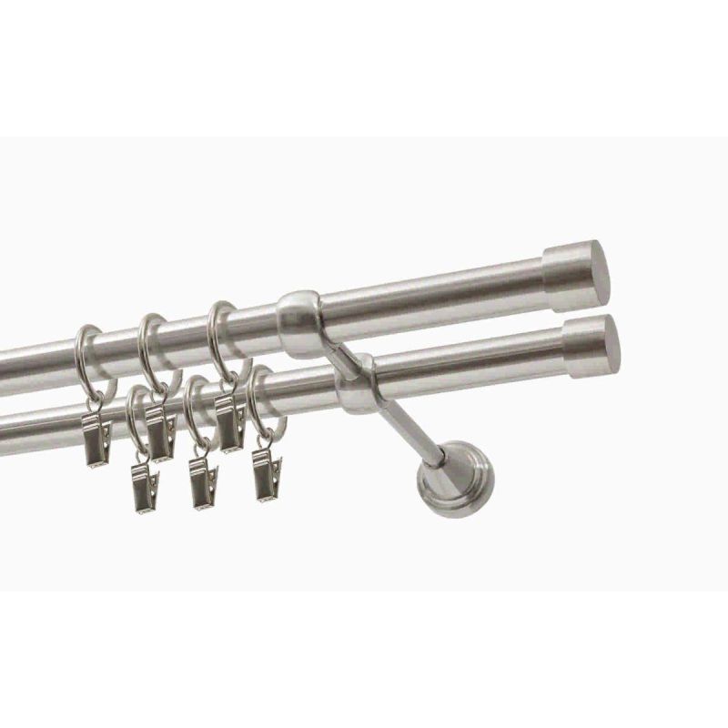 Double Curtain Rod Ø 19 mm, Stainless Steel Effect, 240 cm, LUNA, with Rings – KOWALSKI
