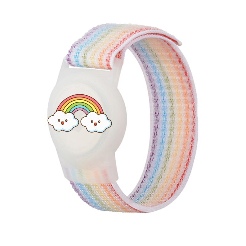 AirTag Case with Strap for Kids Nylon Wristband - with Rainbow Colored Strap
