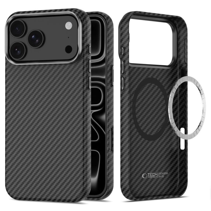 Tech-Protect Ion Carbon MagSafe Case for iPhone 18 Pro / 17 Pro - Black & Silver