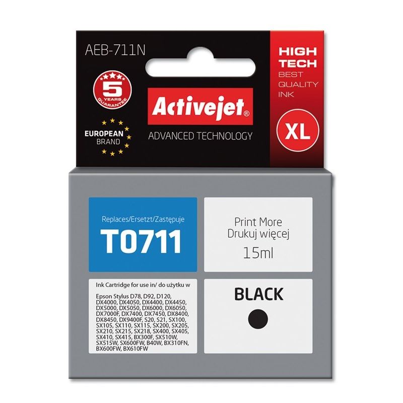 Activejet AEB-711N Ink (replaces Epson T0711, T0891, T1001; Supreme; 15 ml; black)