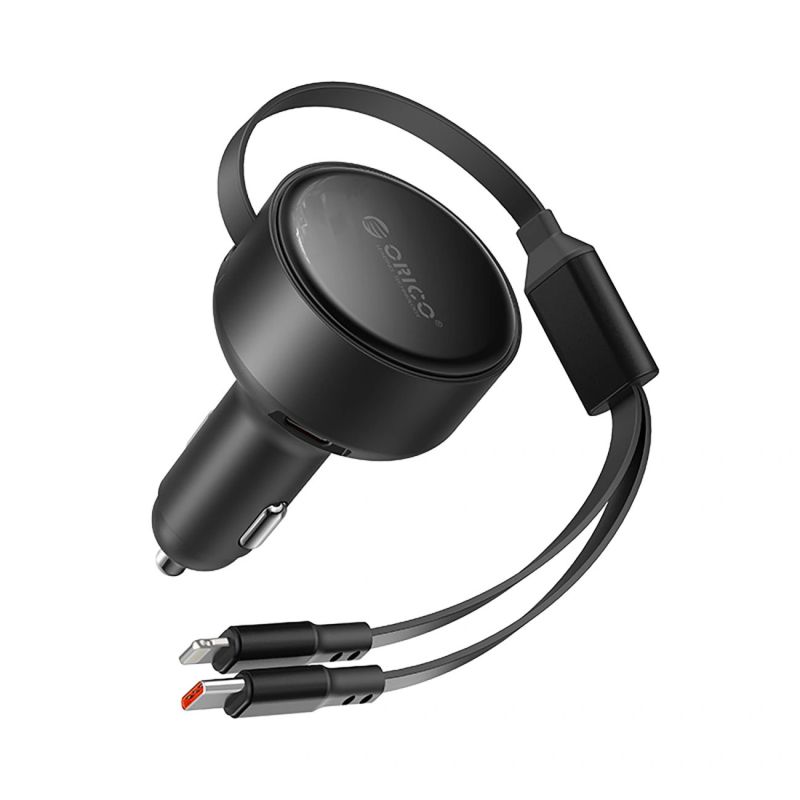 ORICO Dual Stretch 60W Split Extension Retractable Car Charger with Two Retractable Cables