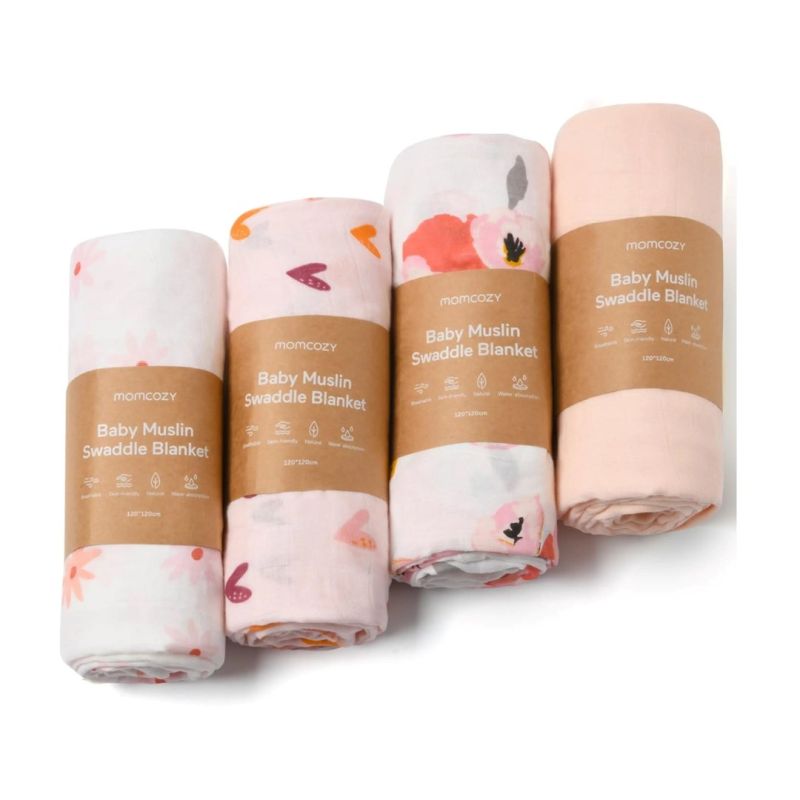 MOMCOZY SJ003 muslin swaddles, 4 pack, 47 x 47 inches