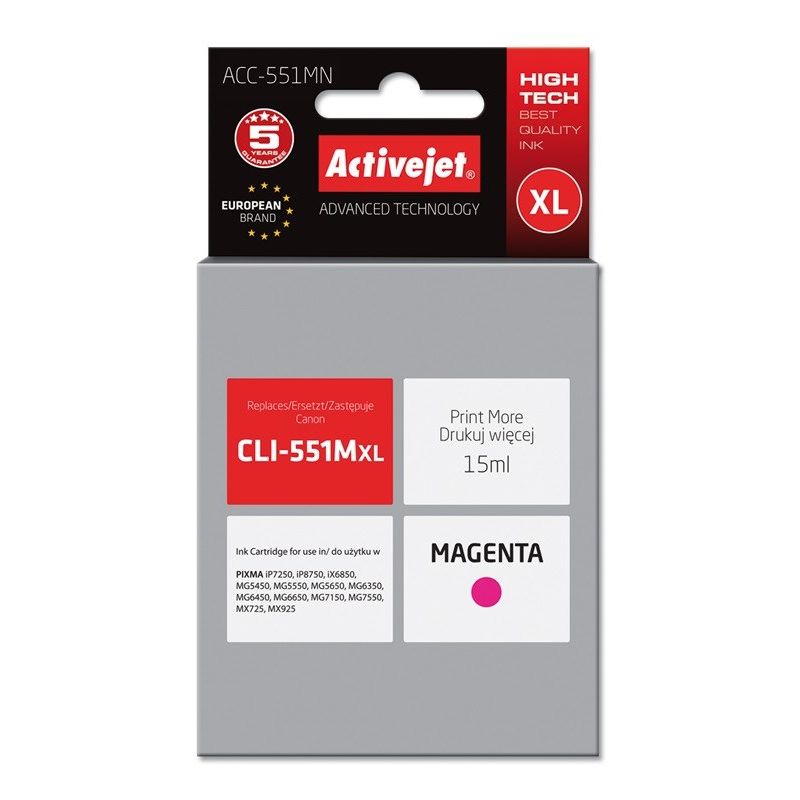 Activejet ACC-551MN Ink (Canon CLI-551M replacement; Supreme; 15 ml; red)