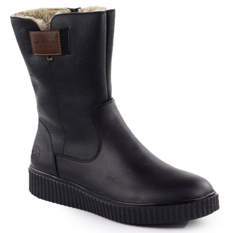 Black women’s leather platform ankle boots Rieker Y4355-00