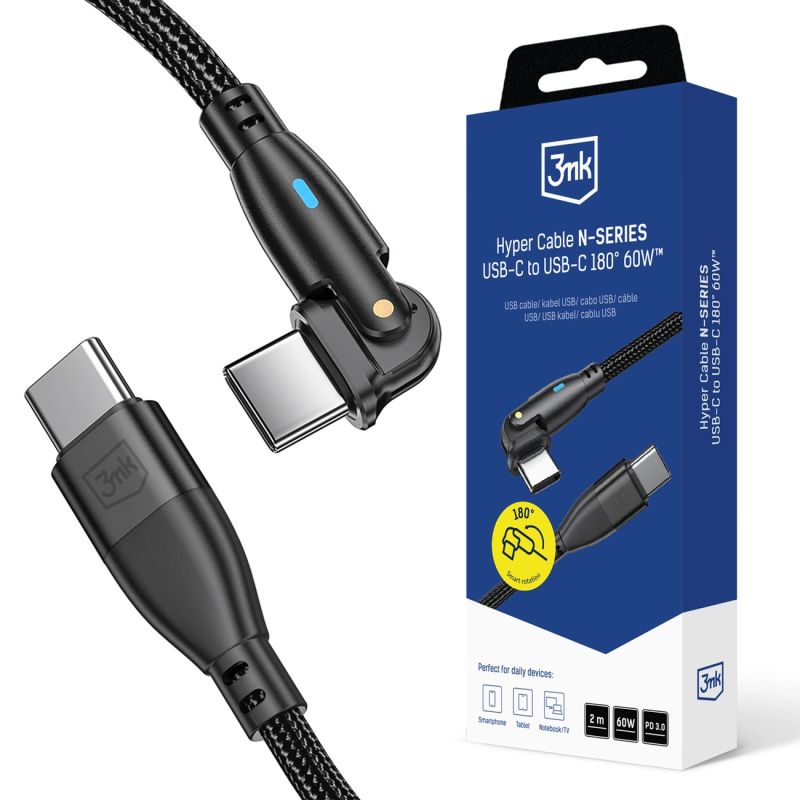 3mk Hyper Cable 3mk Hyper Cable N-SERIES USB-C / USB-C 2m 20V/3A 60W / black